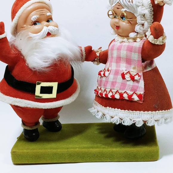 Vtg Flocked Santa & Mrs Clause Christmas Figures (cb6) - Picture 4 of 7